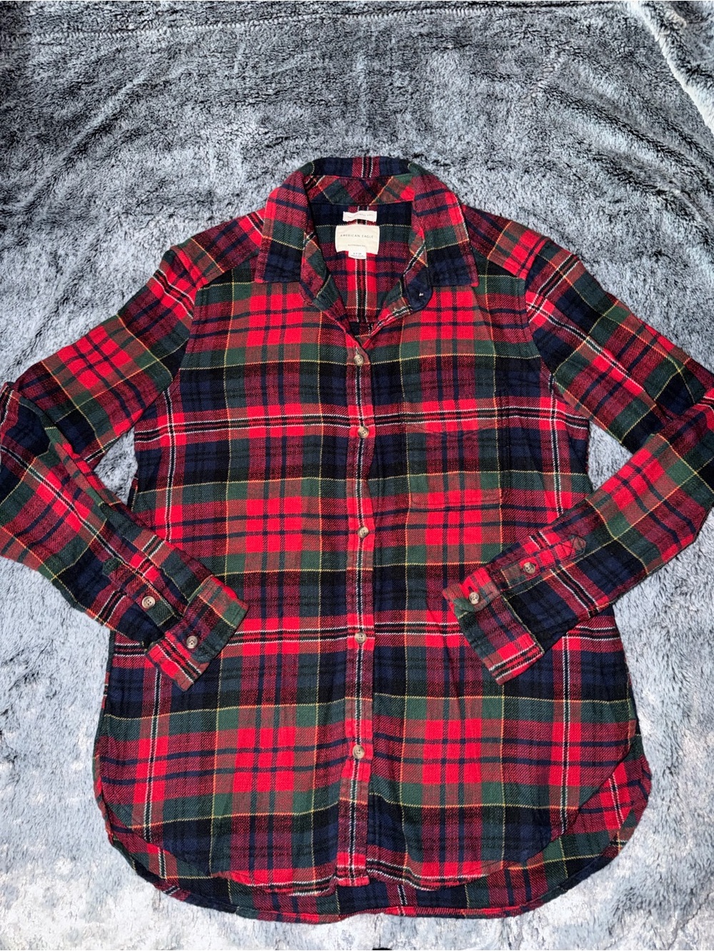 Classic Red, Green, & Navy Blue Plaid Button-Up Shirt